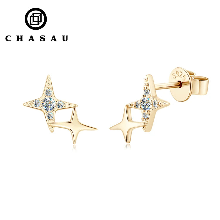 Delicate Daily Jewelry 925 Sterling Silver Round Cut 2.0mm 0.03ct Moissanite Star Stud Earrings for Women