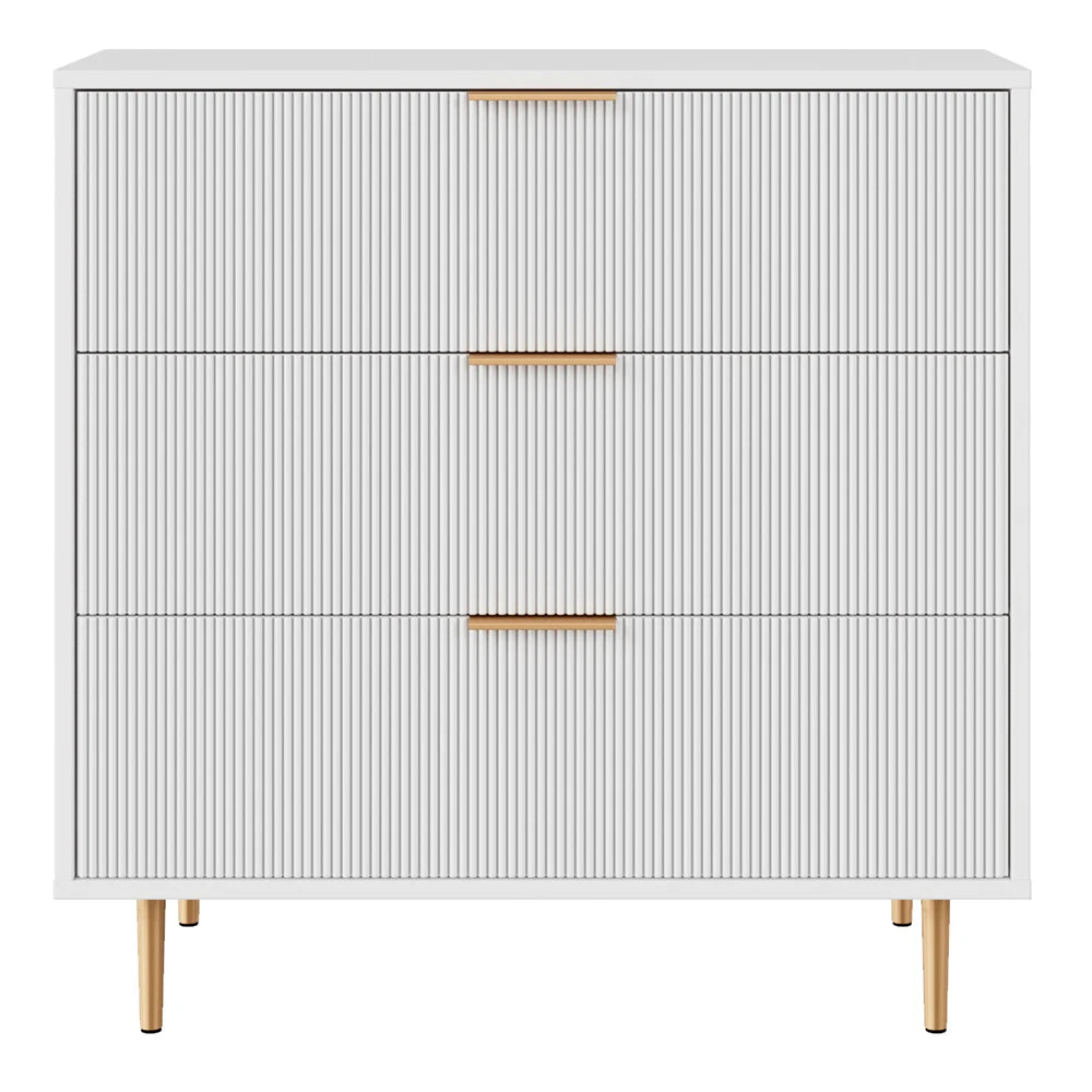 Luxury Bedroom Furniture Wholesale Wooden MDF Painting Modern Embossed Large 3-Drawer Nightstand White and Gold