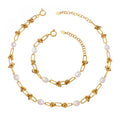 Fashion Gold Plated Stainless Steel Jewelry Set New Design Freshwater Pearl Knotted Link Chain Necklace Bracelet