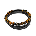 Alin Men Jewelry Tiger's Eye Bead and Genuine Leather Braided Bracelet Wristband Bracelet Jewelry