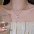 Stainless Steel Zirconia Double Layer Mother-Of-Pearl Fishtail Pendant Necklace No Fade Gold Plated Cz Clavicle Chain Necklace