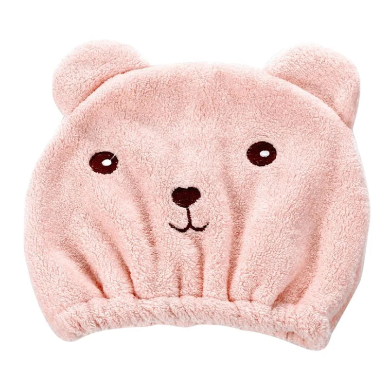 Korean Teddy Bear Cartoon Plush Eco-Friendly Cooling Soft Absorbent Super Dry Hair Headband Cute Adult Thick Dry Hair Bath Hat
