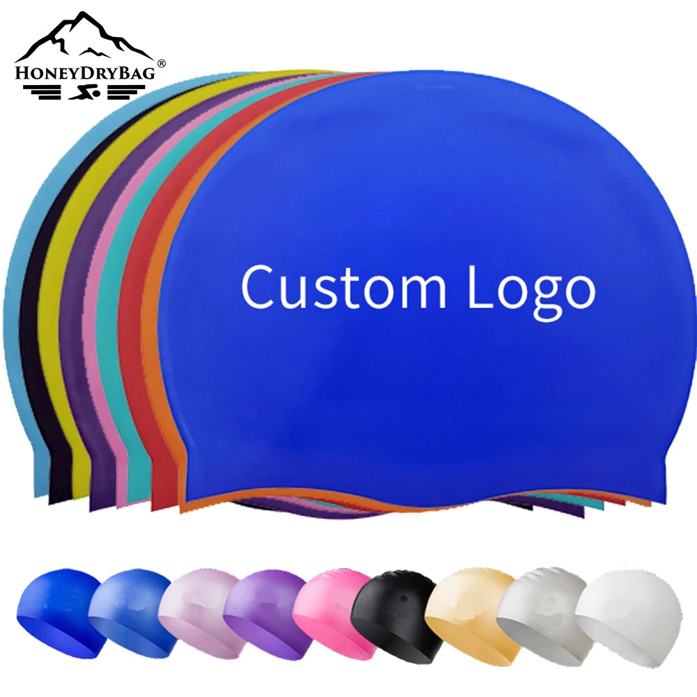 Personalised Custom logo Printing High Elasticity Silicone Swimming Cap Seamless Waterproof Dome Swimming Cap