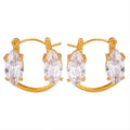 Waterproof Summer Luxury Earrings for Women Grab Setting Glass Drill Stainless Steel Hoop Diamond 18k Gold Plated Earrings