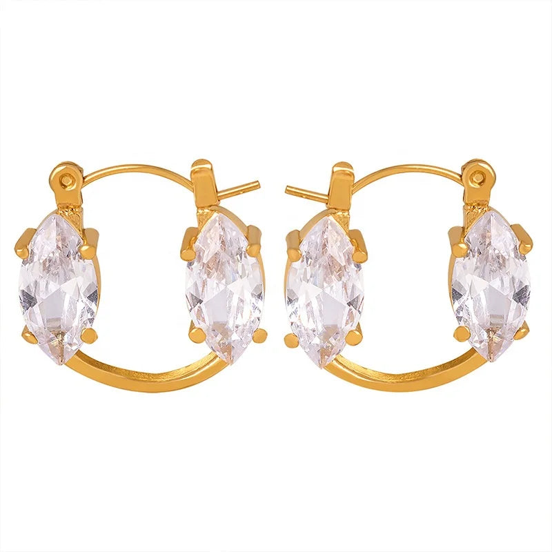 Waterproof Summer Luxury Earrings for Women Grab Setting Glass Drill Stainless Steel Hoop Diamond 18k Gold Plated Earrings