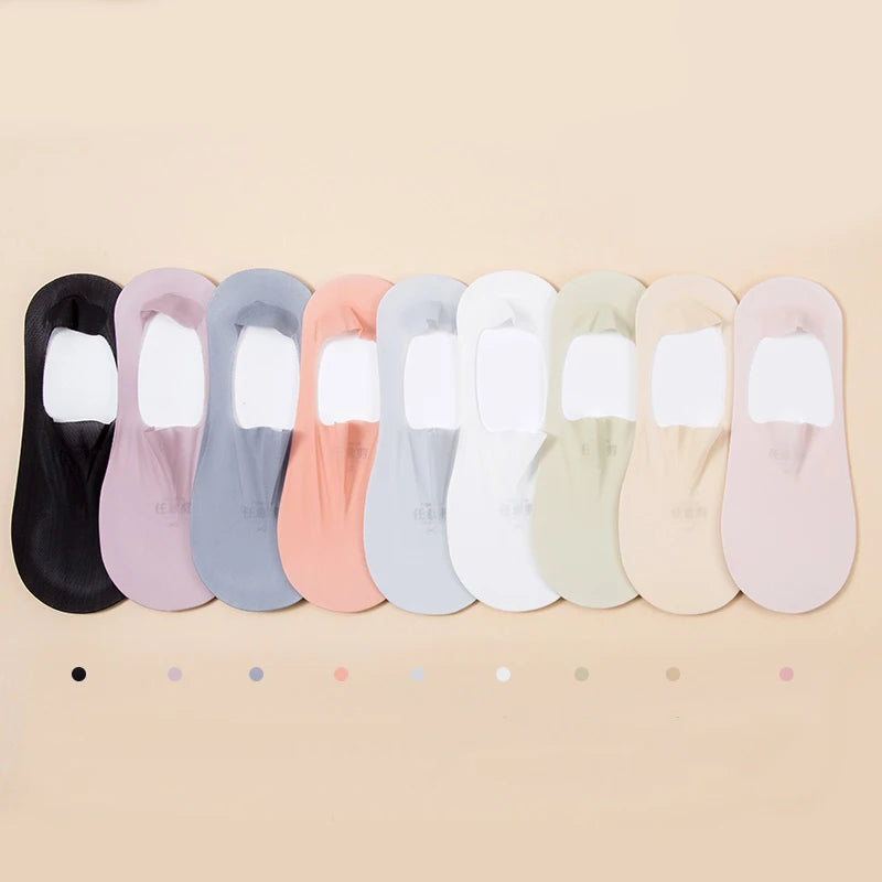 9 Pairs/set Wholesale Summer Breathable  No Show Socks Women Translucent Ice Socks Heel Silicone Non-slip Thin Socks