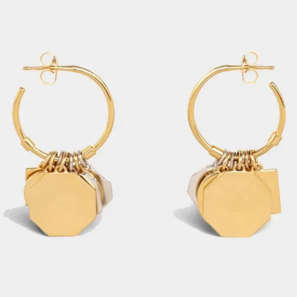 2021 New Niche Design Brass Gold-plated Shiny Multi-layered Geometric Round Hoop Earrings