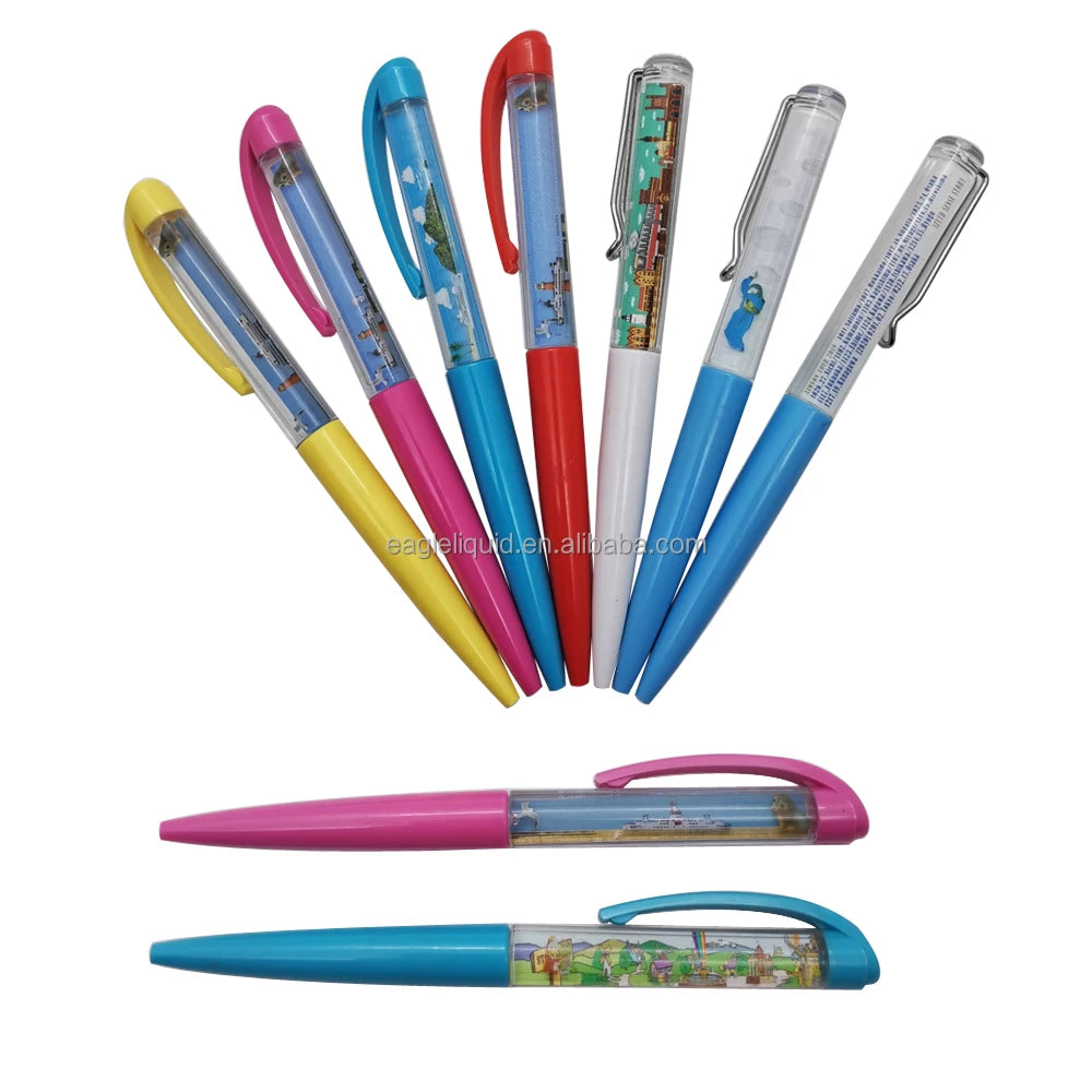 Cheap Slim Moving Slider Floater Oil Pen Souvenir Gifts Cheap 2D Boat Logo Floating Liquid Pen