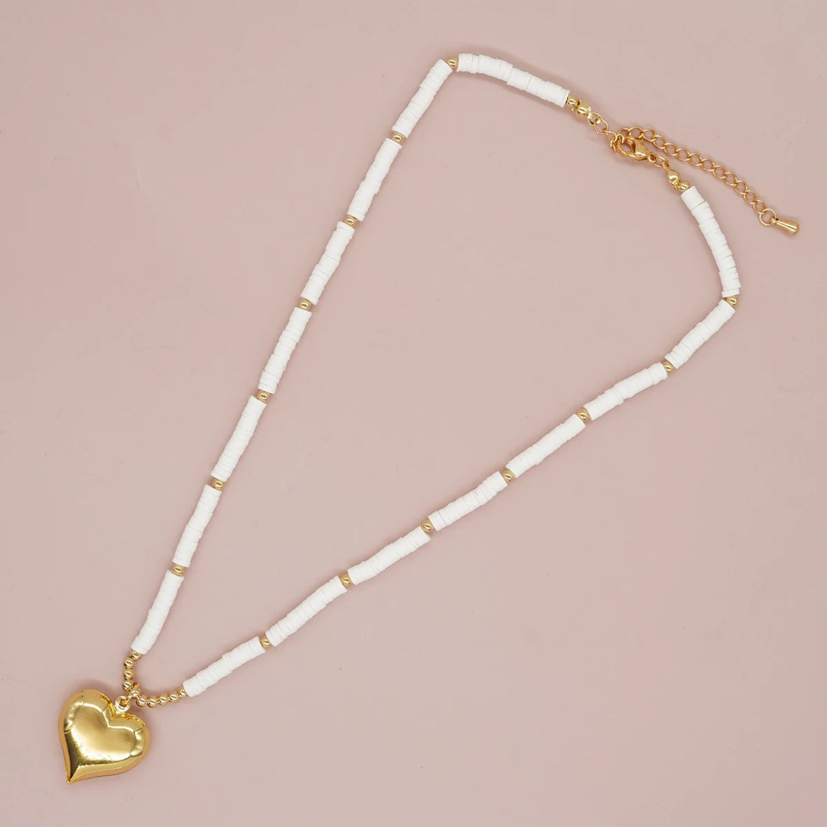Go2boho Big Gold Plated Heart Charm Pendant Heishi Beed Necklaces for Women Summer Holiday Gift Boho Jewelry