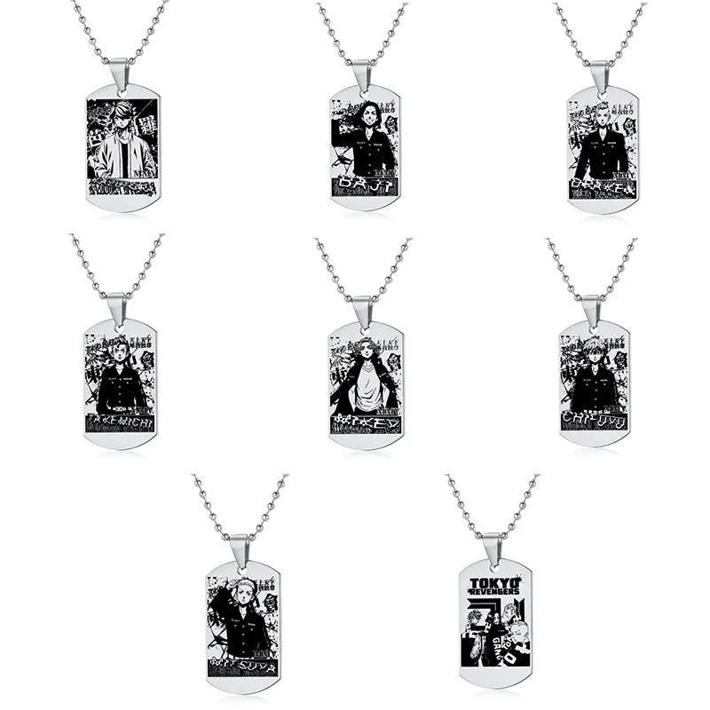 Anime Tokyo Identity Card Captain Necklace Long Strip Anime Stainless Steel Pendant Necklace