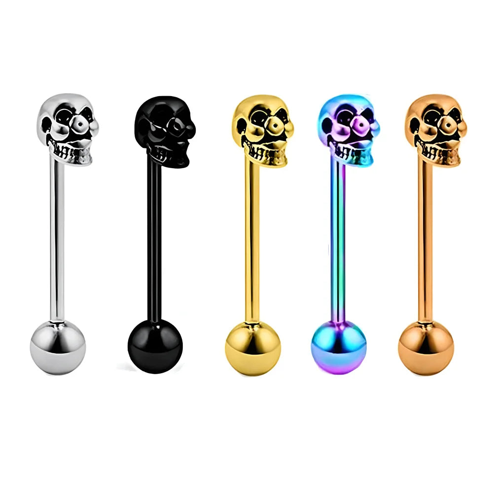 Stainless Steel Color Crystal Eye Skull Shape Tongue Pin Rings Vintage Barbell Skull Head Piercing Tongue Rings