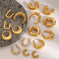 European American Stylish Stainless Steel Ear Jewelry Diamond Non-Tarnish Double C Gold Plated Hoop Earrings Fashionable Diamond