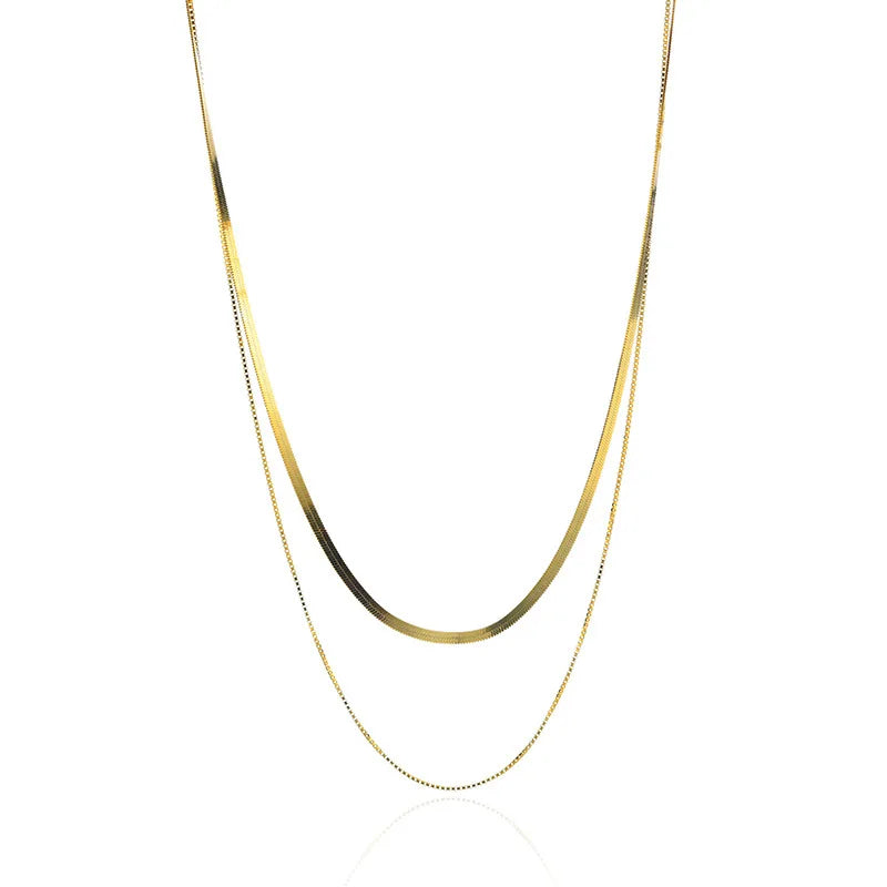 925 Sterling Silver Double-Layered Snake & Box Chain Necklace Fine Chains for Women