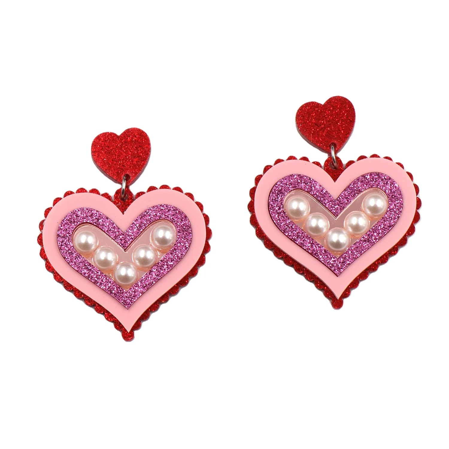 ERS041BER1320 Good Quality Valentine Handmade Gift for Women Vintage Pearl Acrylic Heart Earrings