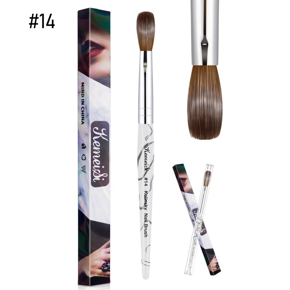 Wholesale Custom Logo 100% Pure White Black Marbled Handle Size 8 10 12 14 16 18 20 Acrylic Kolinsky Hair Nail Brush