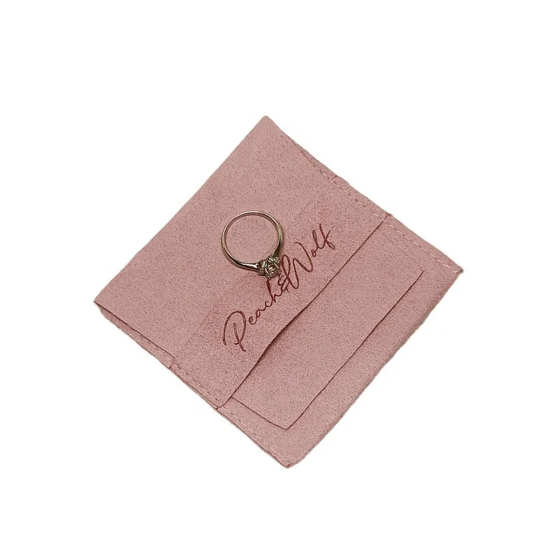 Custom Suede Microfiber Jewelry Flap Pouch Embossed Logo Envelope Jewellery Bag for Earring Necklace Packaging for Gift Use