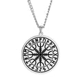 Nordic Viking Symbol of Norse Compass in Rune Circle Vegvisir Pendant Laser Cut Stainless Steel Jewelry Amulet Talisman Necklace