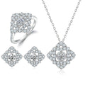New Arrive Iced Out Jewelry Women Flower Shaped Rhodium Plated Accessory Ring Necklaces Earrings Bridal Jewelry Sets 925 Silver