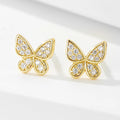 Korean Minimalist 925 Sterling Silver Aretes Butterfly Earrings 14k Gold Plated Stud Style for Women and Girls for Wedding