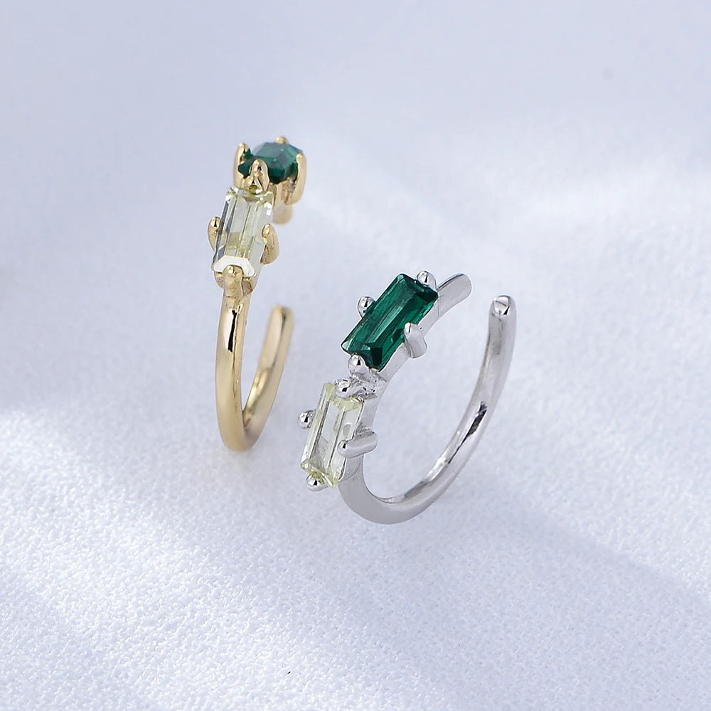 Aretes De Plata 925 Joyeria Fina Wholesale 14K Gold Plated Sterling Silver No Piercing Clip-on Emerald Zirconia Cuff Earrings