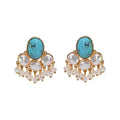 Vintage Bohemian Luxury Exaggerated Stone Turquoise Pendant Earrings Women's Jewelry Gold Plated Big Pearl Beads Tassel Earring