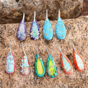 Bohemian Jasper Earrings Emperor Stone Water Drop Pendant Earrings Natural Raw Gemstone Dainty Earrings for Women Girls