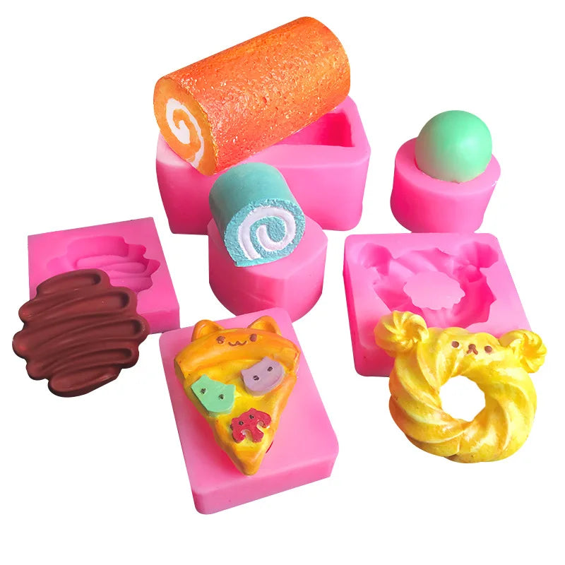 3D Cream Roll Pizza Cookies Doughnut Shape Silicone Fondant Molds Diy Cake Decorating Baking Molds