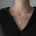 18K Gold Plated Stainless Steel Trendy Link Chain Heart Pendant Necklace for Women Party Occasion