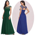 Womens Long Bridesmaid Dresses Lace Neckline Ruched Bust Evening Gowns Burgundy Reception Clothes Wedding Maxi Dress