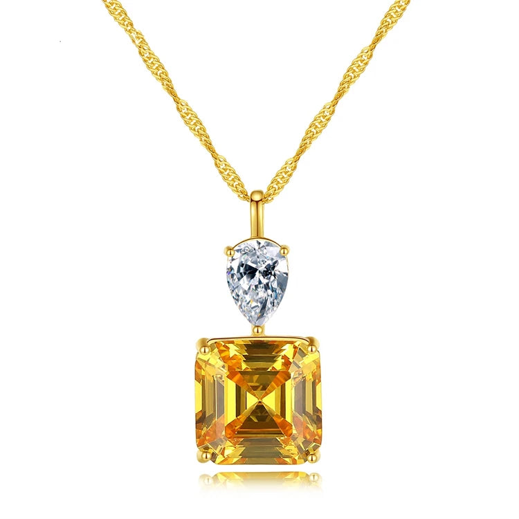925 Fine Silver Jewelry Platinum 18k Gold Plated Twisted Rope  Square Cubic Zircon Personalized Necklace
