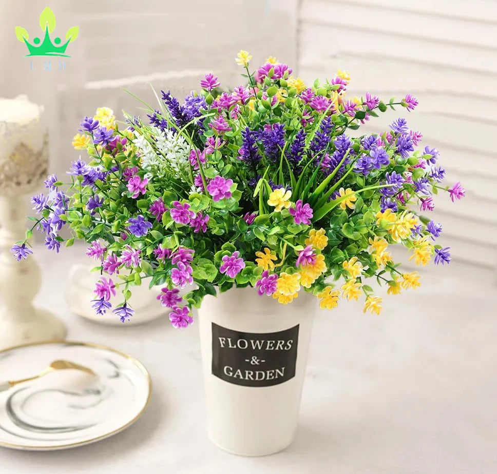 12 Bundles Artificial Flowers Eucalyptus Flowers Plants Plastic Greenery Shrubs Home Porch Outside Spring Summer Garden Decor