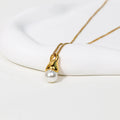 Chris April Fashion PVD Gold Plated 316L Stainless Steel Simple Imitation Pearl Pendant  Necklace