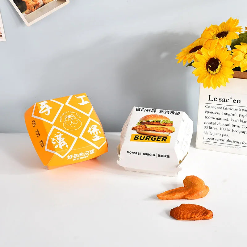 Disposable Fast Food Paper Packaging for Hot Dog Fried Chicken Hamburger Sushi for Take Featuring Matt Lamination Embossing