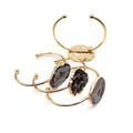 Brass Alloy Big Chunky Irregular Natural Raw Crystal Agate Stone Bead Charm Cuff Bangle for Women Jewelry Bracelets Bulk