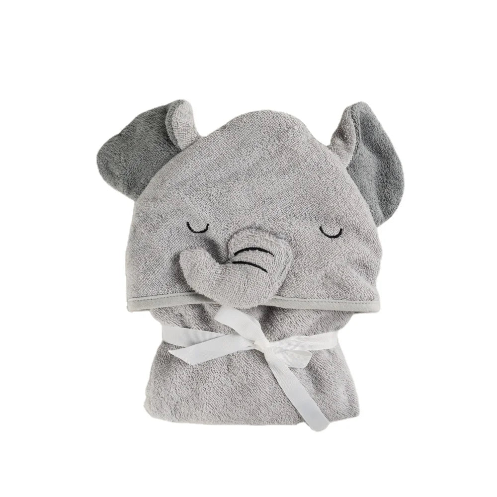 Cotton Woven Newborn Baby Hooded Towel Ultra Soft Cute Grey Little Elephant Hypoallergenic for Babies