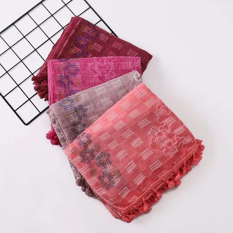 New Exquisite Cotton Embroidered Tassel Scarves Soft and Breathable Embroidered Decorative Shawl Wholesale Hijab
