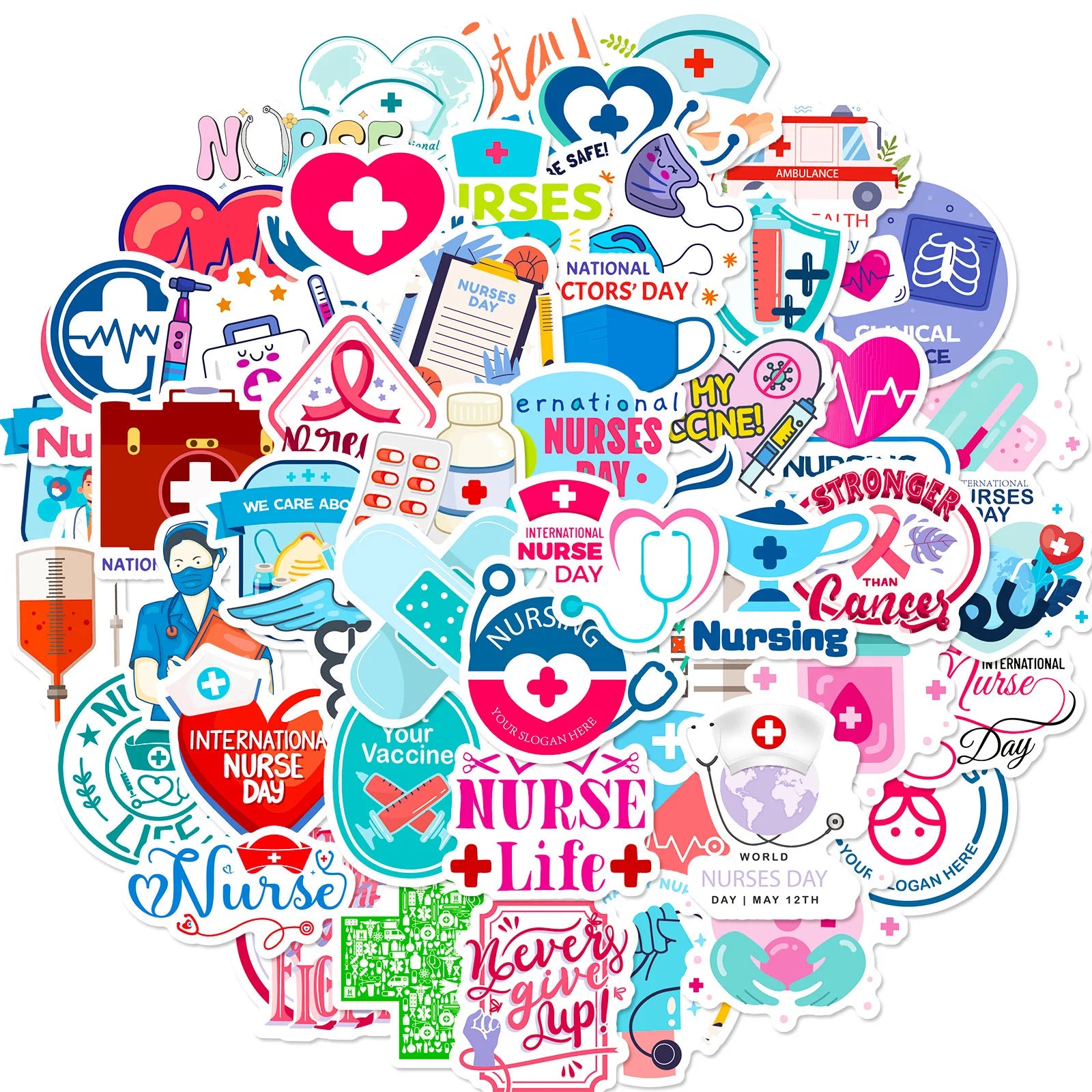 50PCS Medical Theme Health Happy Doctor Day Thank You Decals Nurse Sticker