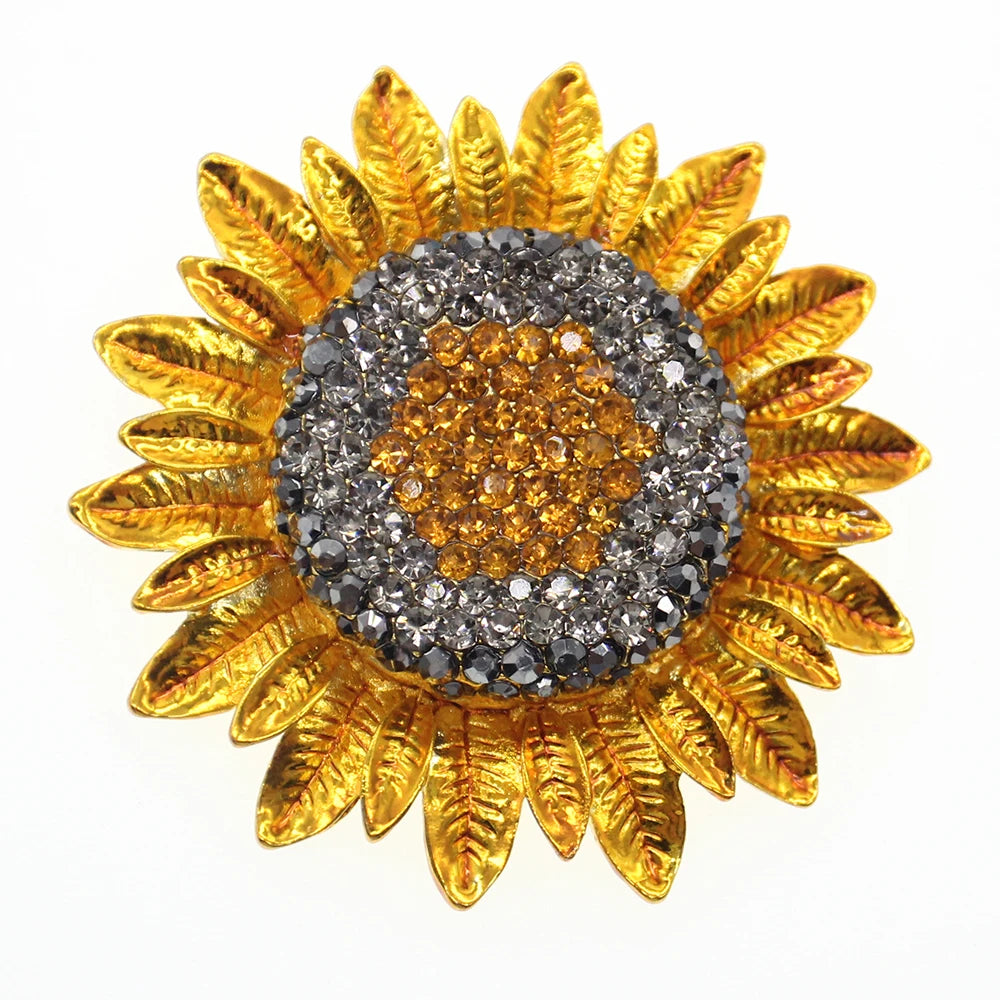 Gold Plated Yellow Sunflower Brooches Women Jewelry Rhinestone Floral Flower Brooch Pin