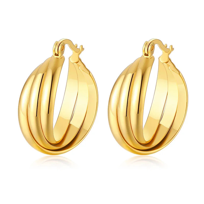 2022 Trendy Huggies Custom Large Gold Plated Jewelry Stainless Steel Chunky Hoop Earrings for Women
