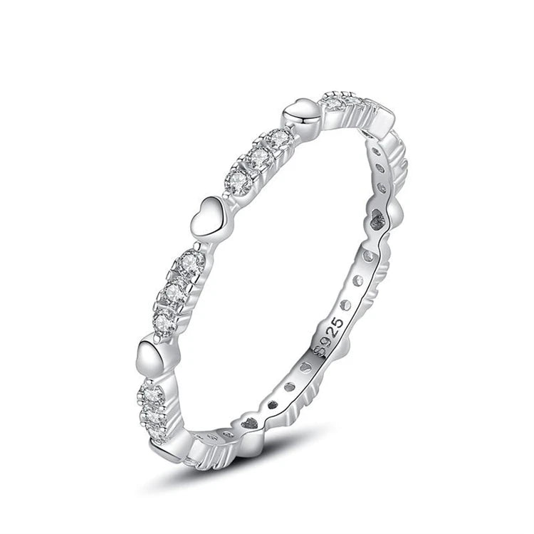 Dainty 925 Sterling Silver Ring Women Simple Love Heart-shaped Diamond Thin Stacked Finger Ring