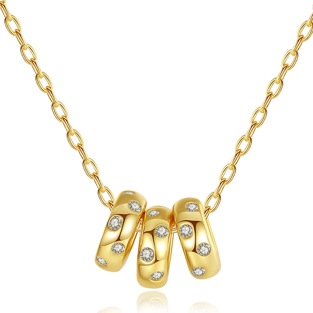 Daidan Three Rings 18K Gold Plated Pendant Trendy Sterling Silver Ladies Delicate and Minimalist Cubic Zirconia Necklace