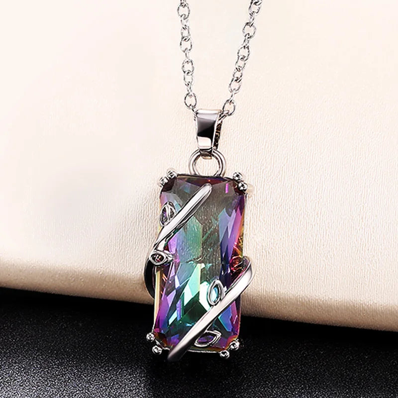 CAOSHI Creative Pendant Necklace for Women Plant Winding Square Cubic Zircon Fashion Jewelry Vintage Necklace for Girls