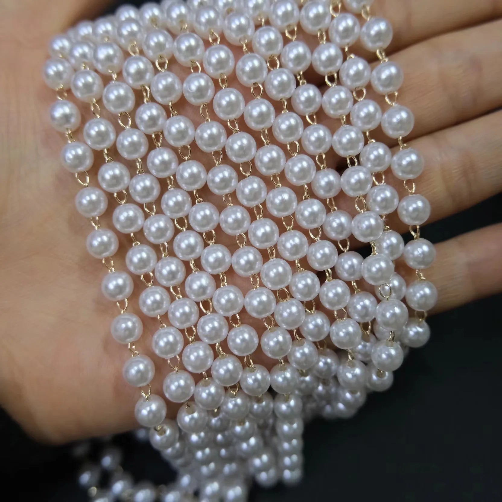 2025 Crystal Hot Sale 3-8mm Chain Pearl for Dress Garment Accessories Trim Roll Copper Pearl Beads Chain for Jewelry Making