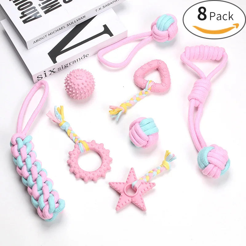 Pet Molar Toy Set 8-Pack Tooth Cleaning Cotton Rope TPR Bite Resistant Toy Dog Grinding Teeth Interactive Pet Toy