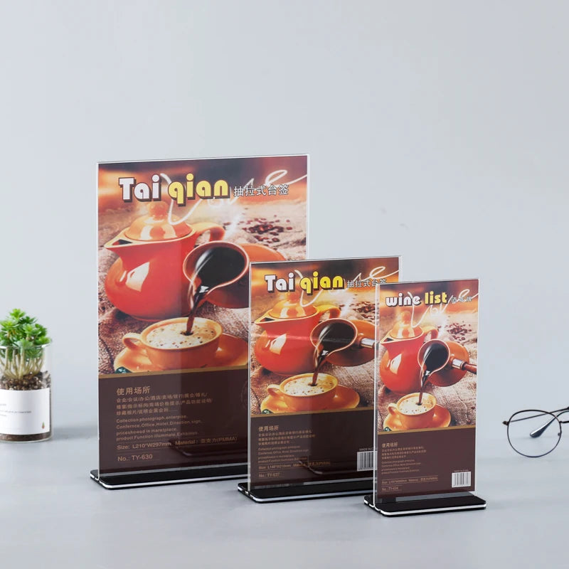 New Arrival T Shape Wedding Advertising Octagonal Pull-Out Vertical Acrylic Desktop Sign Holder Display Racks 100x200mm Size