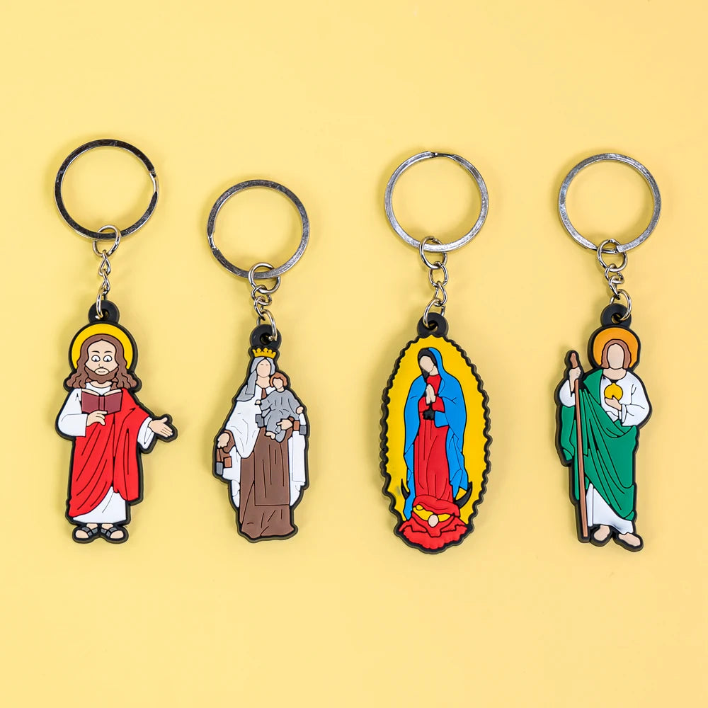 Budget-Friendly Christian Keychain Virgin Mary and Jesus Soft PVC Religious Keyring for Bulk Orders and Church Gift Shops