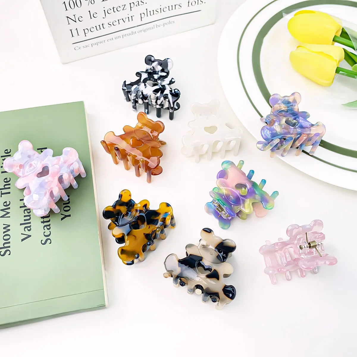 Hot Selling New Design Wholesale Cute Bear Shaped Acetate Hair Claw Clip for Girls Hair Decoration Hair Accessories