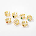 BINSHUO Boho Tarnish Free Stainless Steel Finger Rings  Jewelry Open Adjustable Gold Plated Titanium Steel Natural Stone Ring