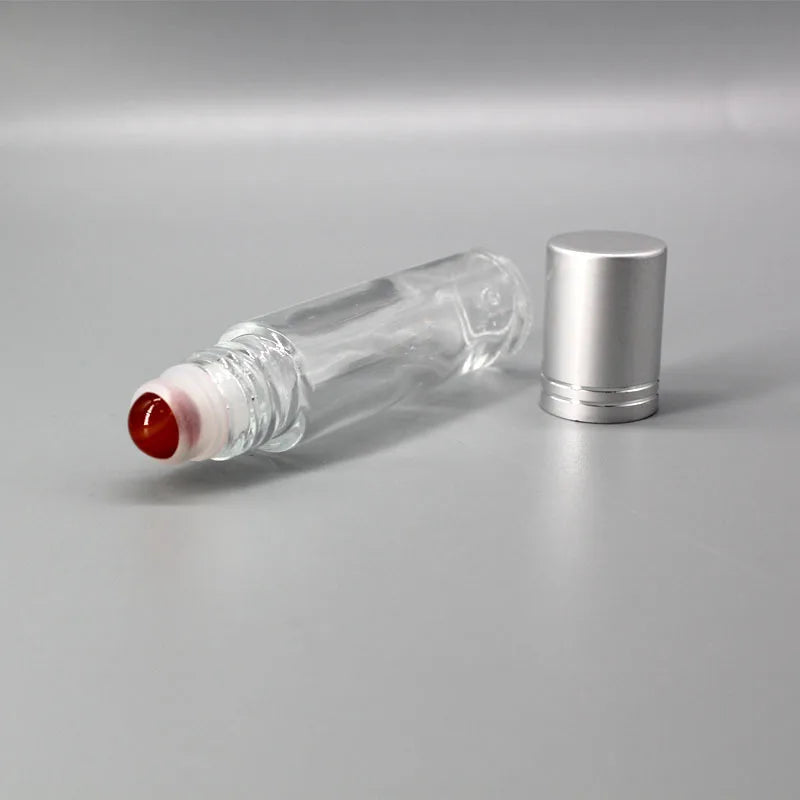 DIY 10Ml Luxury Essential Oil Roller Perfume Crystal Transparent Glass Roll on Bottles With Natural Crushed Stones