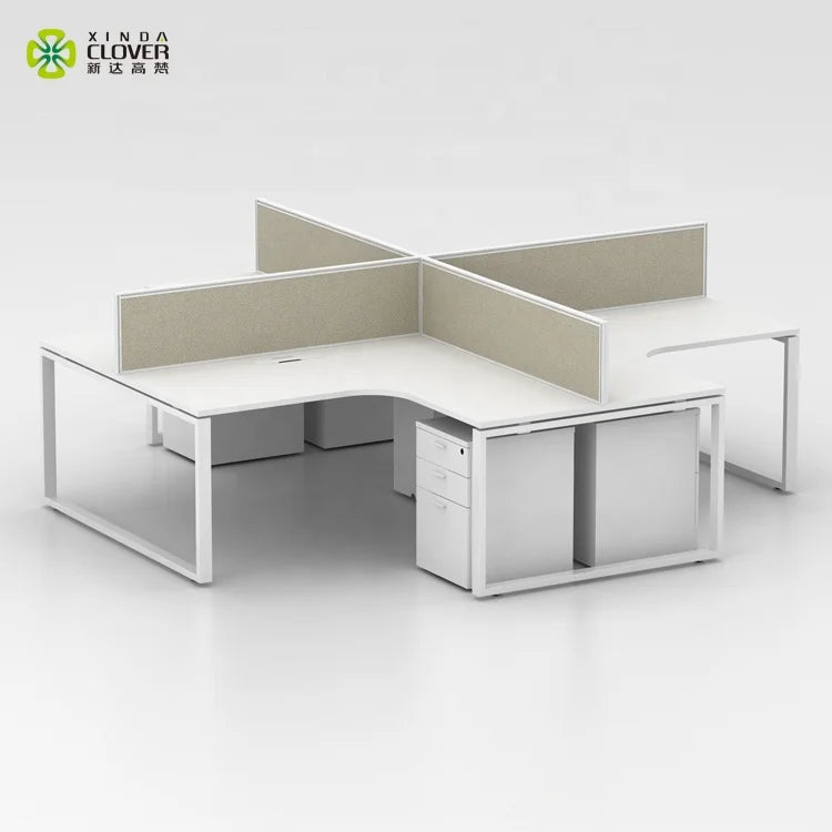 Commercial Furniture Solution Modern L Shaped Desk 4 Seater Modular Office Table